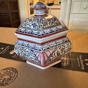 Handcrafted Floral Ceramic Jar with Lid